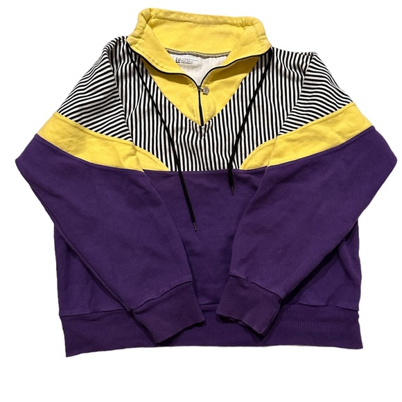 Vintage Tops - Unique Vintage Purple Yellow Lakers Quarterzip STARTER Style Sweatshirt